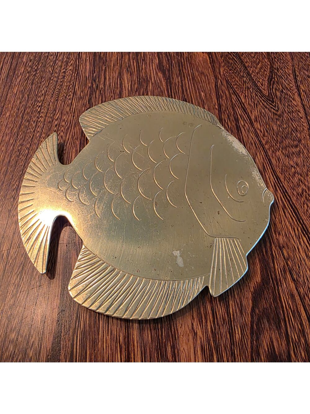 Vintage Angelfish Brass Trivet Nautical Coastal Beach Decor MCM Fishing